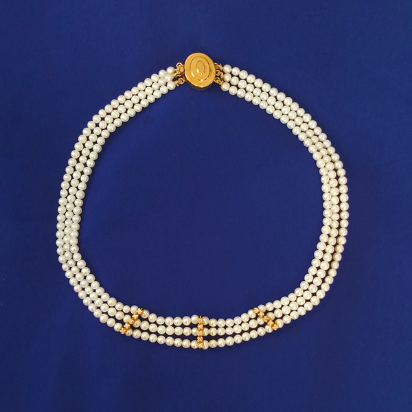 3 strand 4mm fine cultured pearls with diamond choker