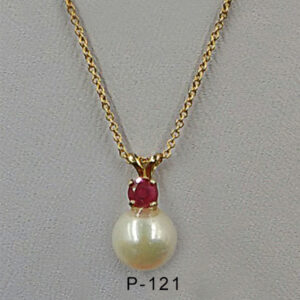 8mm Culture Pearl .10ct Ruby Pendant with chain