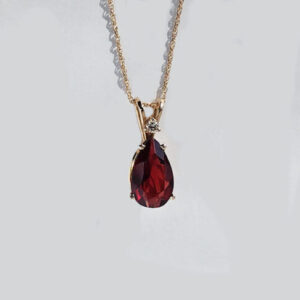 Red Garnet and diamond pendant with chain
