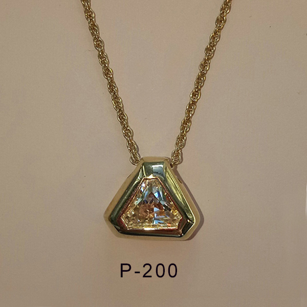 Trillian shape CZ set in a heavy weight 14Karat gold pendant