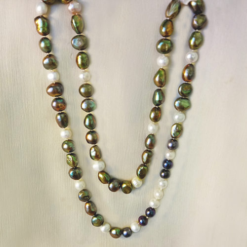 Large colored freshwater pearls 29″ long