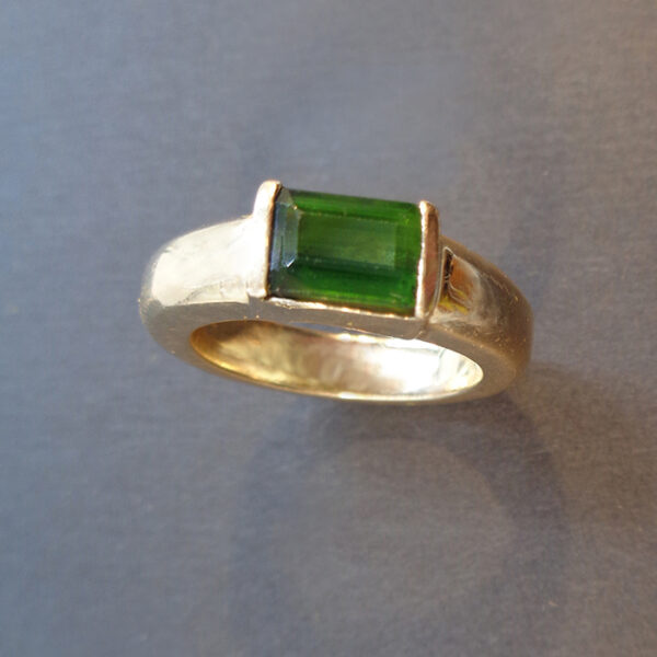 Fine Green Emerald cut Tourmaline ring