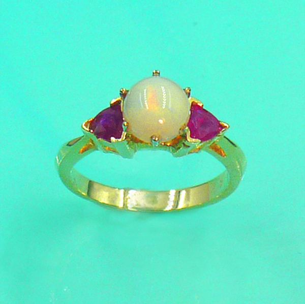 Opal and Fine Pigeon blood color Burmese rubies Ring